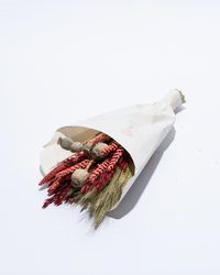 Sweetheart Bundle, a small dried flower bunch in red and pink, wrapped in paper