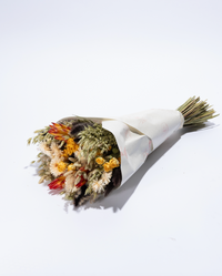 King's Day large dried flower bouquet in orange, red and cream, wrapped in paper