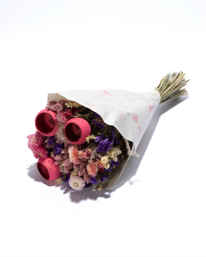 Farmer's Choice large dried flower bouquet in red, pink and burgundy, wrapped in paper