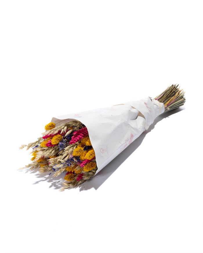 The Vibe tall multicolor dried flower bouquet, wrapped in paper