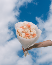 Large Peach dried flower bouquet in peach and cream tones, wrapped in paper