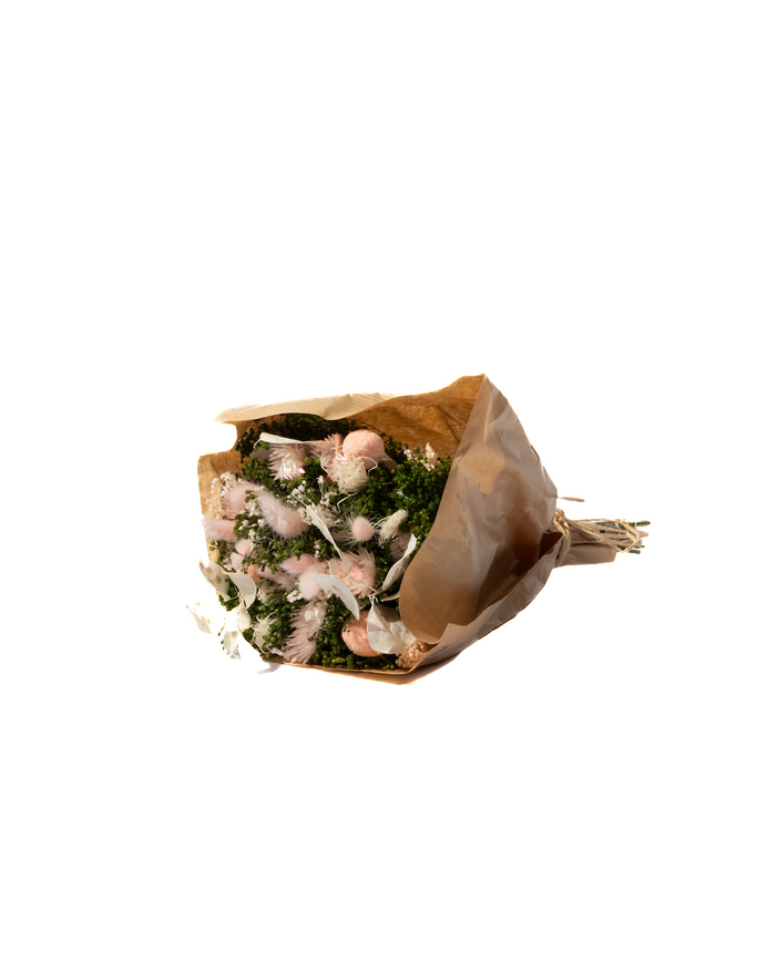 Medium Butterfly with Pink dried flower bouquet in pink and cream, wrapped in paper