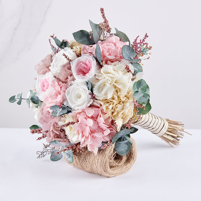 Aniston bridal flowers in soft pink and cream roses